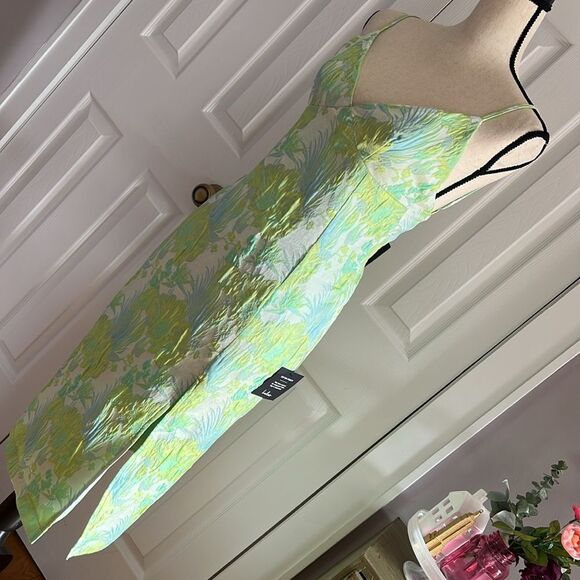 Lulu's Green Slip Midi Dress Spaghetti Strap Sweetheart - Picture 4 of 16